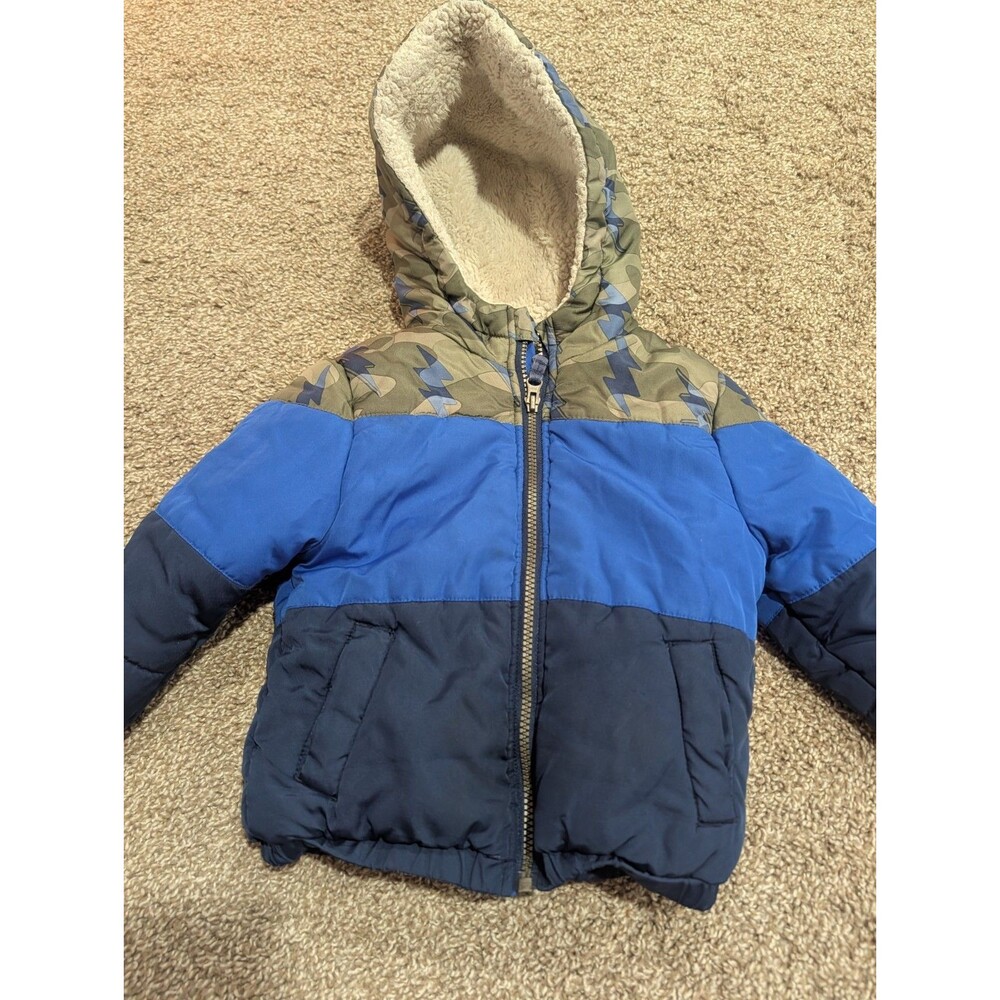 Oshkosh B'gosh 3T Blue Camo Coat Hood Jacket Pockets Warm Kids Toddler Boys